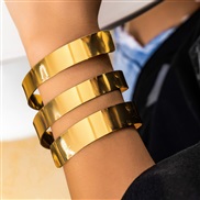 ( Gold 2244)occidental style brief personality retro bangle width geometry punk wind opening bracelet