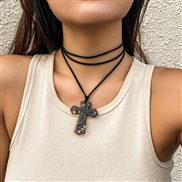 ( black+ Dark brown 5998)occidental style samll cross black rope velvet belt chain all-Purpose twiningdiy necklace