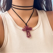 ( black+Ligh purple 5998)occidental style samll cross black rope velvet belt chain all-Purpose twiningdiy necklace