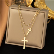 (XLH6113  necklace  Gold) occidental style wind cross pendant necklace woman clavicle chain wind Double layer chain