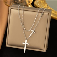(XLH396  necklace ) occidental style wind cross pendant necklace woman clavicle chain wind Double layer chain