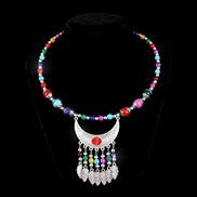 ( Color 1) ethnic style Collar necklace  handmade imitate silver necklace Collar  Beads Leaf tassel head