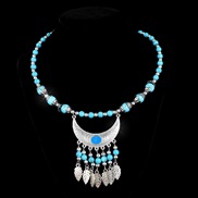 ( blue1) ethnic style Collar necklace  handmade imitate silver necklace Collar  Beads Leaf tassel head