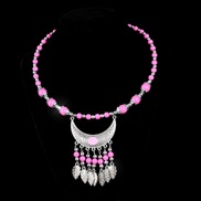 ( rose Red1) ethnic style Collar necklace  handmade imitate silver necklace Collar  Beads Leaf tassel head