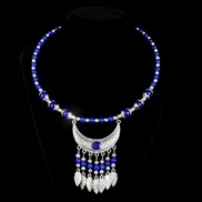 ( sapphire blue 1) ethnic style Collar necklace  handmade imitate silver necklace Collar  Beads Leaf tassel head