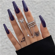 (22928 silver)occidental style silver color brief Rhinestone butterfly ring  geometry diamond ring set