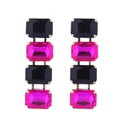( black)occidental style fashion colorful diamond earrings exaggerating Earring woman multilayer square glass diamond e