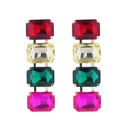 ( Color)occidental style fashion colorful diamond earrings exaggerating Earring woman multilayer square glass diamond e