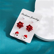 ( red)christmas cartoon enamel Santa Claus Earring christmas tree flowers Pearl earrings ear stud