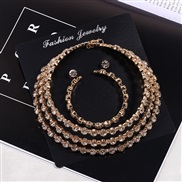 (3Suit  Gold) Korean bride shine Rhinestone set  Round fully-jewelled bracelet earrings necklace three
