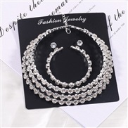 (3Suit  Silver) Korean bride shine Rhinestone set  Round fully-jewelled bracelet earrings necklace three
