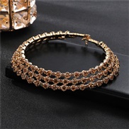 (3 champagne) Korean bride shine Rhinestone set  Round fully-jewelled bracelet earrings necklace three