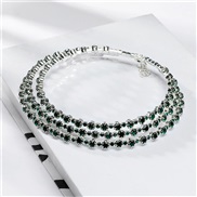 (3 green) Korean bride shine Rhinestone set  Round fully-jewelled bracelet earrings necklace three