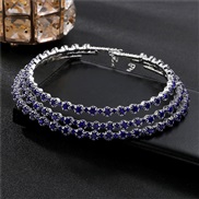 (3 sapphire blue ) Korean bride shine Rhinestone set  Round fully-jewelled bracelet earrings necklace three