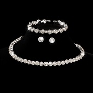 ( Silver3) Korean bride shine Rhinestone set  Round fully-jewelled bracelet earrings necklace three