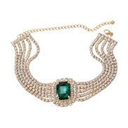 ( green)bronze necklace occidental style exaggerating woman square Rhinestone fully-jewelled banquet chainnecklace
