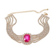 ( rose Red)bronze necklace occidental style exaggerating woman square Rhinestone fully-jewelled banquet chainnecklace