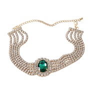 ( green)bronze necklace occidental style exaggerating woman Round glass diamond fully-jewelled bridenecklace