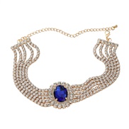 ( blue)bronze necklace occidental style exaggerating woman Round glass diamond fully-jewelled bridenecklace