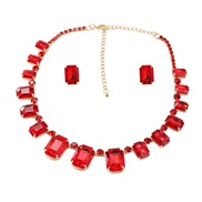 ( red)bronze earrings necklace set woman occidental style exaggerating square glass diamond banquetnecklace