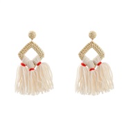 ( white)tassel earrings occidental style Earring woman square weave Bohemia ethnic style