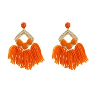 ( orange)tassel earrings occidental style Earring woman square weave Bohemia ethnic style