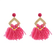 ( rose Red)tassel earrings occidental style Earring woman square weave Bohemia ethnic style