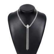 ( White K) occidental style temperament tassel necklace  samll chain exaggerating chain long style clavicle