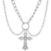 ( White K DZ 632)occidental styleins Alloy retro Pearl cross pendant punk all-Purpose multilayer sweater necklace woman