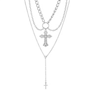 ( White K DZ 865)occidental styleins Alloy retro Pearl cross pendant punk all-Purpose multilayer sweater necklace woman