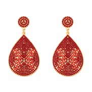 ( red) occidental style Oval Olives Pearl temperament all-Purpose trend fashion earrings Earring woman