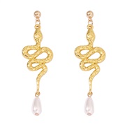 ( Gold) snake Pearl temperament all-Purpose fashion trend style earrings