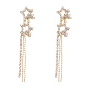 ( GoldWhite Diamond ) star diamond temperament trend fashion all-Purpose earrings Earring woman