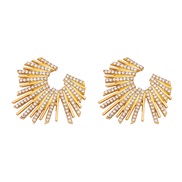 ( Gold)occidental style exaggerating style embed Rhinestone sector retro personality fashion earrings