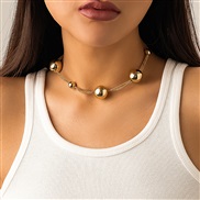 ( 2  Gold 5742)occidental style  exaggerating big Beads short style circle woman  punk temperament imitate Pearl Collar