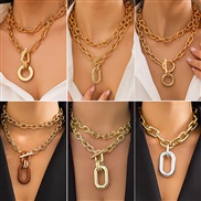 (random)occidental style  trend personality aluminum chain multilayer necklace  fashion geometry Metal buckle clavicle w