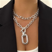 ( 1 White kSuit  28 6)occidental style  trend personality aluminum chain multilayer necklace  fashion geometry Metal bu