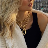 occidental style  trend personality aluminum chain multilayer necklace  fashion geometry Metal buckle clavicle woman