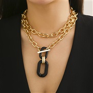 ( 2  Gold + Black4842)occidental style  trend personality aluminum chain multilayer necklace  fashion geometry Metal bu