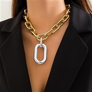 ( 3  Gold 6217)occidental style  trend personality aluminum chain multilayer necklace  fashion geometry Metal buckle cl