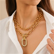 ( 7  Gold 4746)occidental style  trend personality aluminum chain multilayer necklace  fashion geometry Metal buckle cl