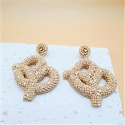 ( Beige) fashion handmade weave beads exaggerating personality brief all-Purpose Style earrings woman