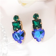 ( green+blue KCgold )occidental style fashion colorful diamond earrings geometry love woman temperament super ear stud 