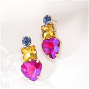 ( rose Red+ yellowKCgold )occidental style fashion colorful diamond earrings geometry love woman temperament super ear 