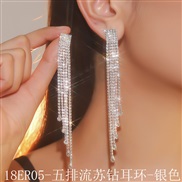(18ER 5  Tassels  Silver)  fully-jewelled black long tassel earrings  Rhinestone earrings fashion diamond Earring earri