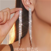 (18ER 4  Tassels  Silver)  fully-jewelled black long tassel earrings  Rhinestone earrings fashion diamond Earring earri