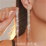 (18ER 4  Tassels  Gold)  fully-jewelled black long tassel earrings  Rhinestone earrings fashion diamond Earring earring