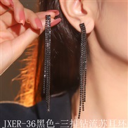 (JXER 36 black  Tassels  black)  fully-jewelled black long tassel earrings  Rhinestone earrings fashion diamond Earring