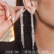 (JXER 36  Tassels  Silver)  fully-jewelled black long tassel earrings  Rhinestone earrings fashion diamond Earring earr