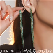 (JXER 36  Tassels gold  green)  fully-jewelled black long tassel earrings  Rhinestone earrings fashion diamond Earring 